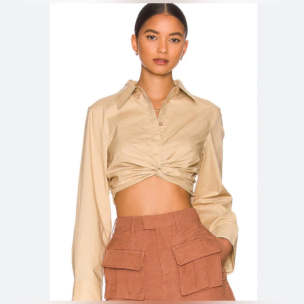 New Jason Wu crop twist hem button down top size S in beige